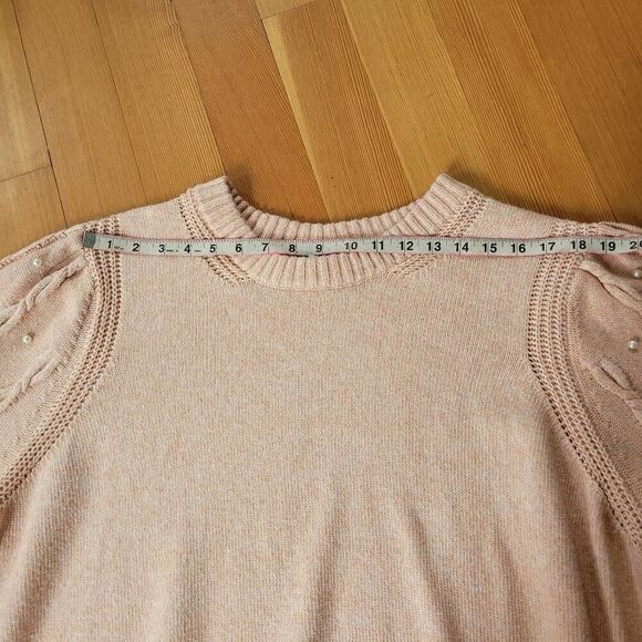 peach pink‎ 2X crew neck sweater balloon sleeve pearl embellishments glam - Picture 7 of 10